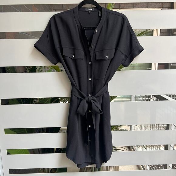 Theory Black Rosina Crepe Belted Cargo Shirt Dress Size S/P - Picture 2 of 8